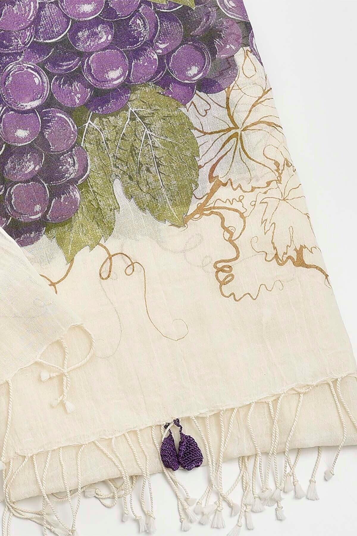 Üzüm Desenli Pamuk Fular 50x200 cm | %100 Pamuk Şık Kadın Fuları
