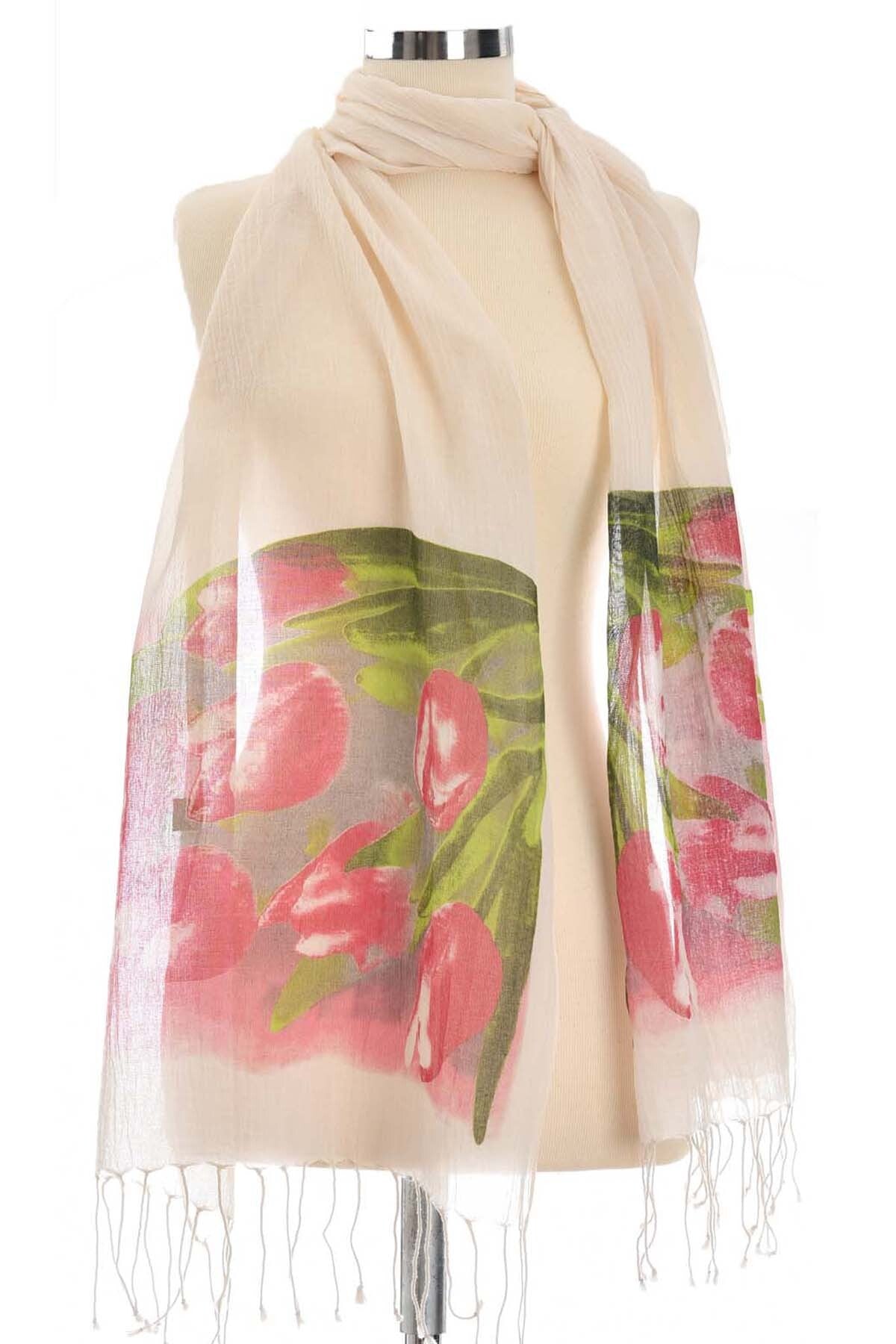 lale desenli pamuk fular