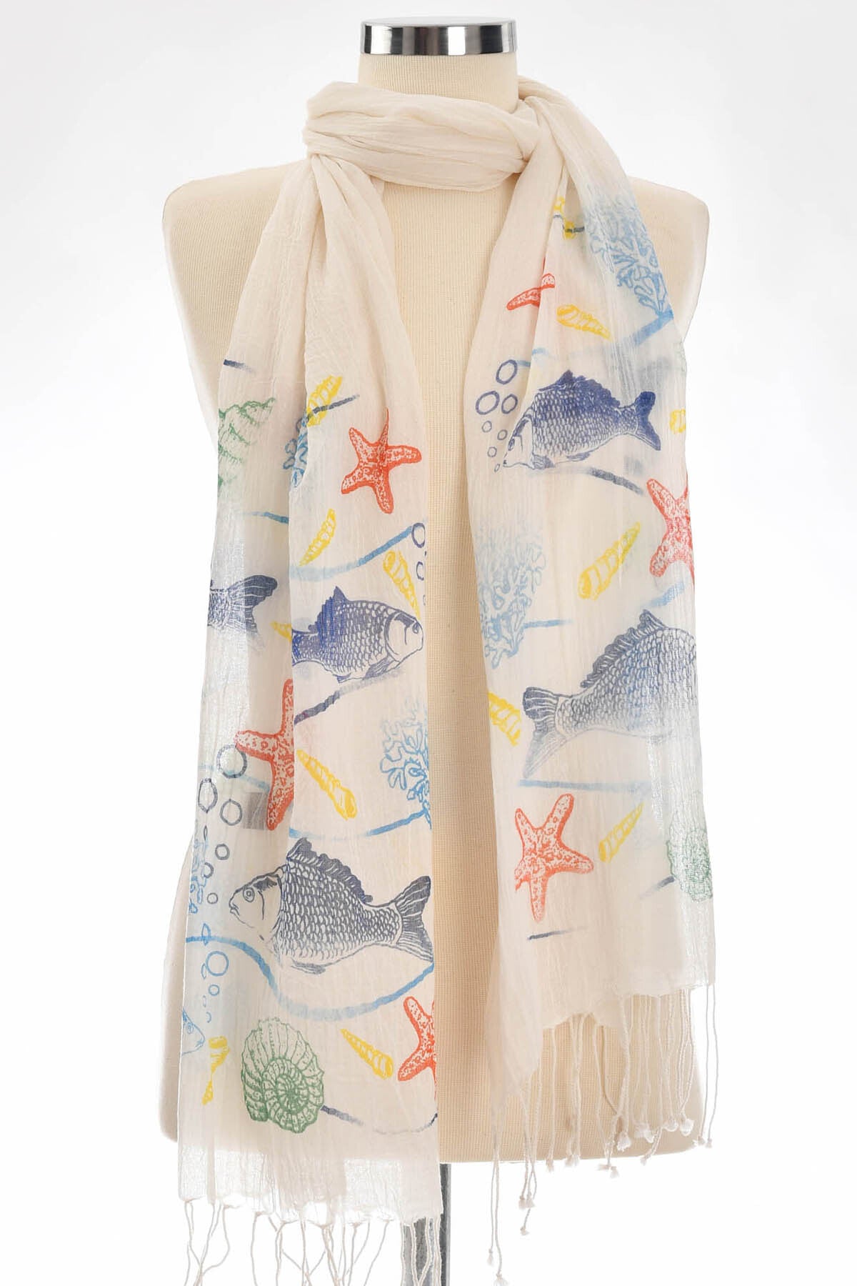 balık desenli pamuk fular