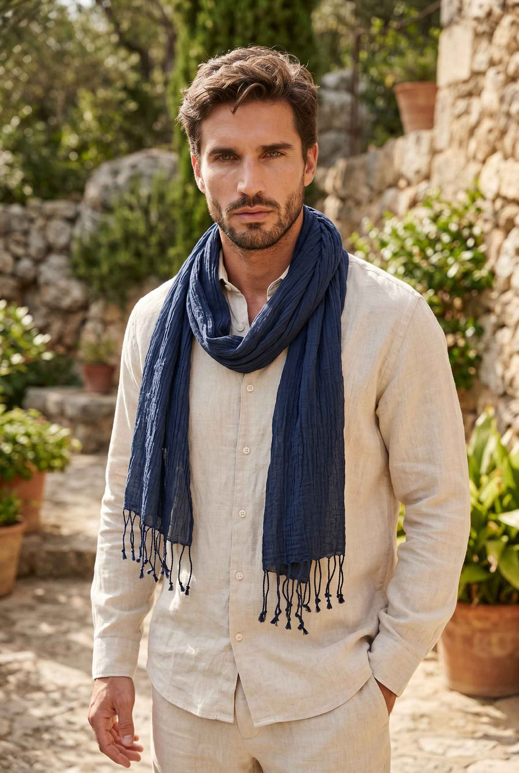Erkek Pamuklu Saçaklı Fular