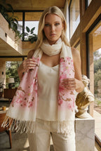 Gül Hatmi Çiçeği Desenli Pamuk Fular 50x200 cm | %100 Pamuk Zarif Kadın Fuları