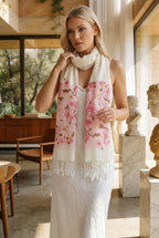 Gül Hatmi Çiçeği Desenli Pamuk Fular 50x200 cm | %100 Pamuk Zarif Kadın Fuları