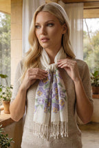 Menekşe Desenli Pamuk-Tensel Fular 35x140 cm | Zarif Kadın Fuları