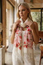 Nar Çiçeği Desenli Pamuk Fular 50x200 cm | %100 Pamuk Zarif Kadın Fuları