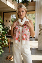 Nar Çiçeği Desenli Pamuk Fular 50x200 cm | %100 Pamuk Zarif Kadın Fuları