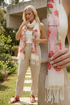 Nar Çiçeği Desenli Pamuk Fular 50x200 cm | %100 Pamuk Zarif Kadın Fuları