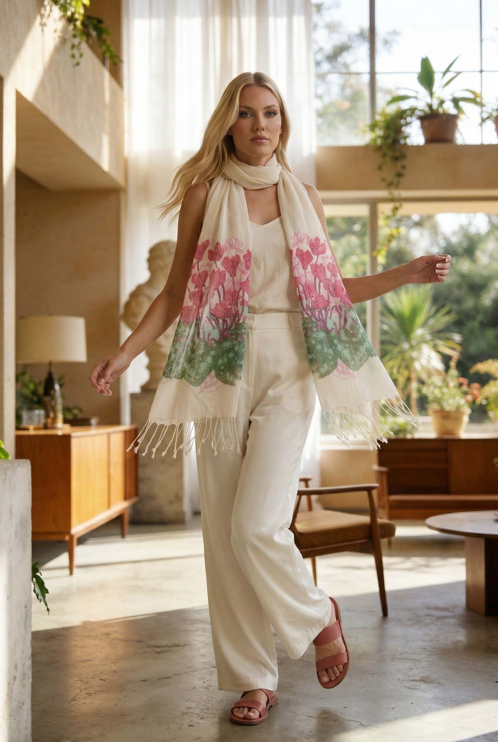 siklamen desenli fular