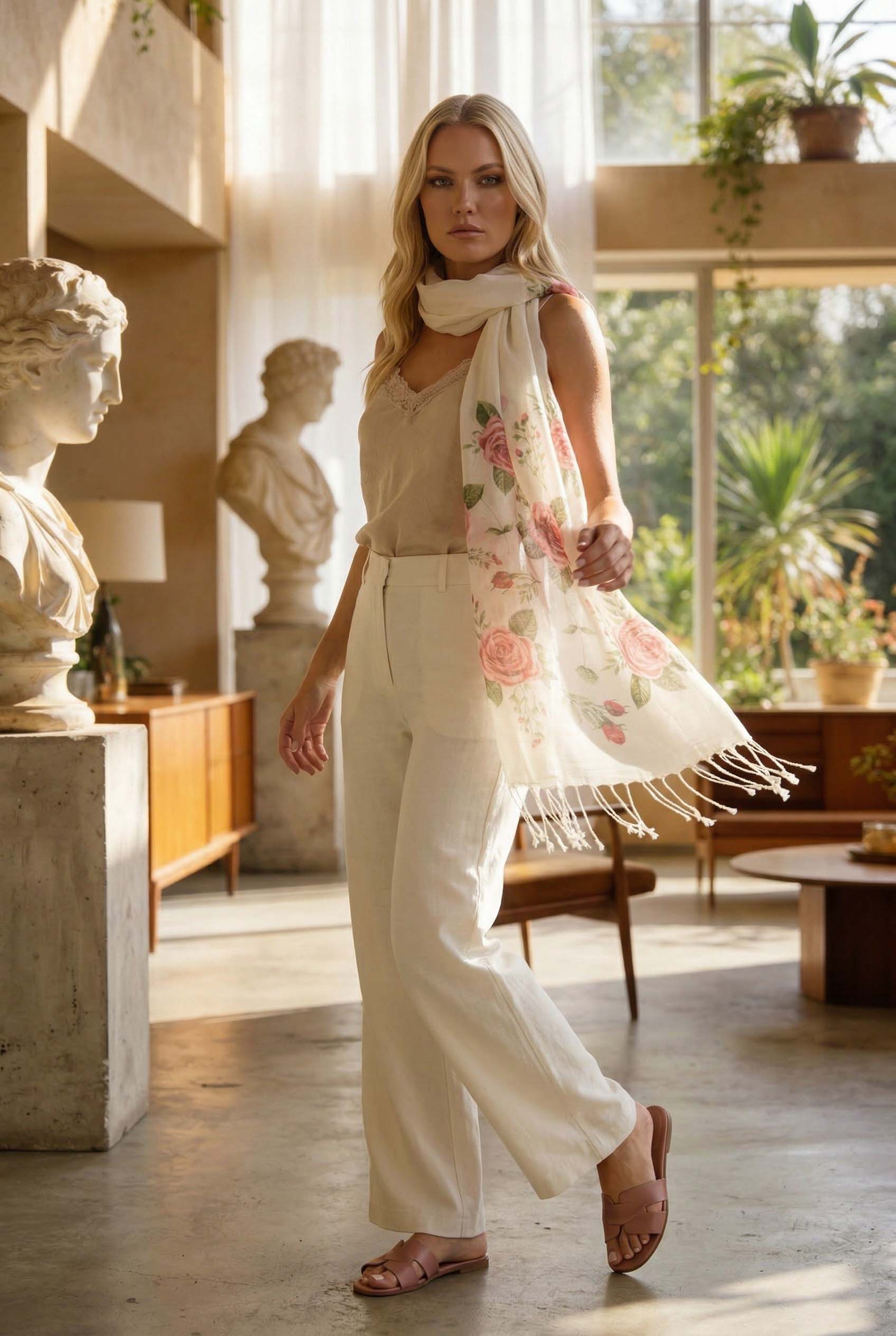 gül desenli kadın fular