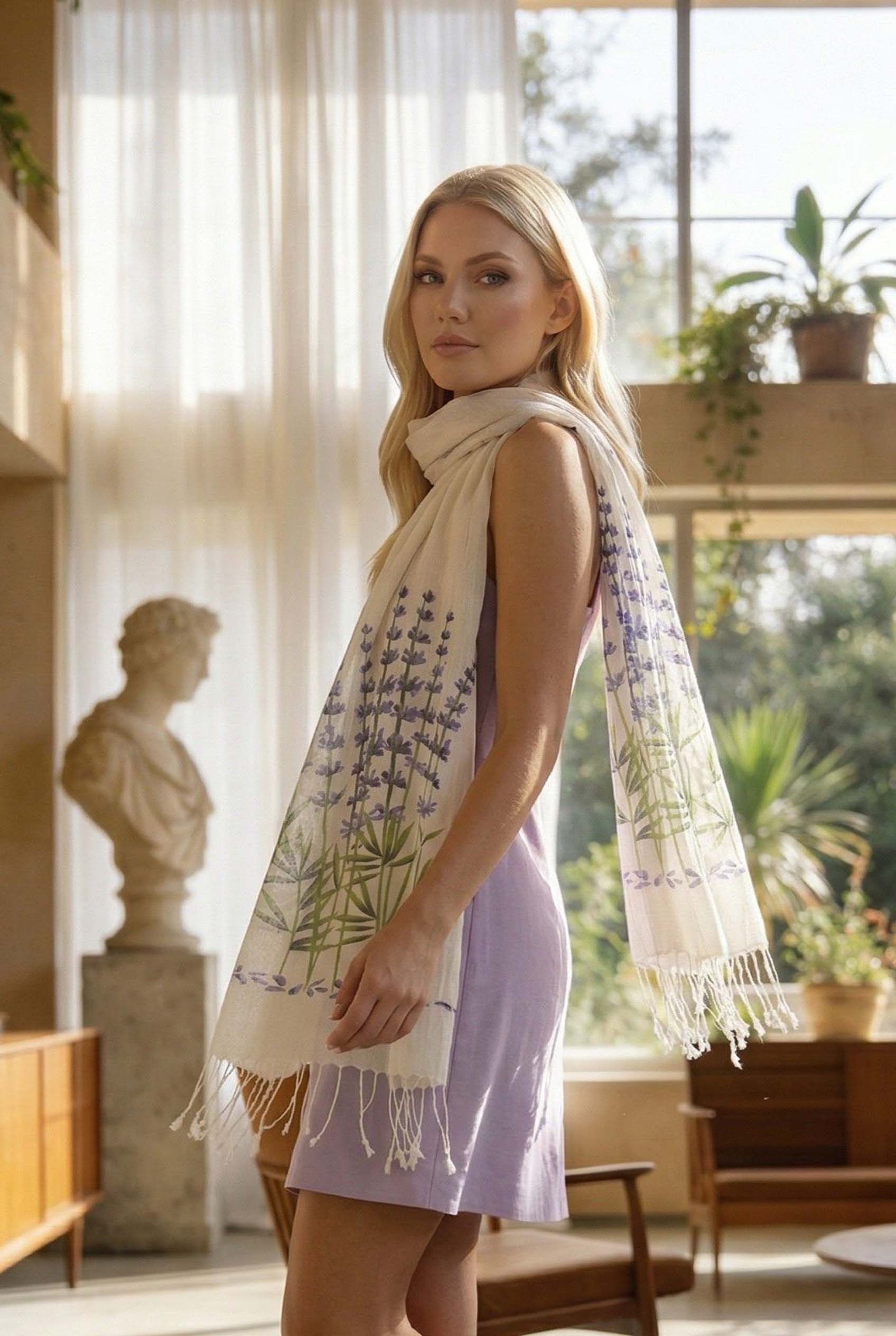 lavanta desenli kadın fular