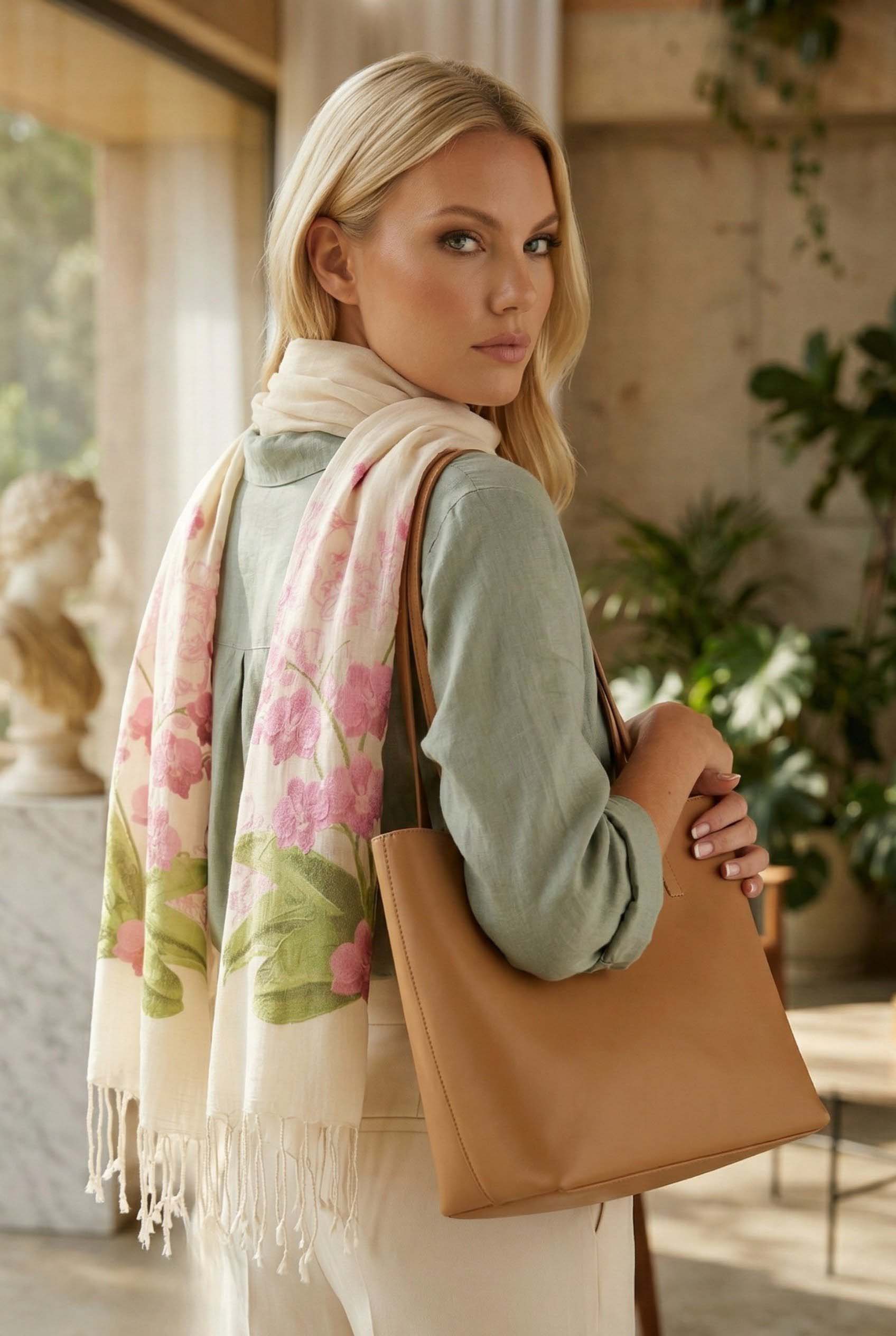 Orkide Desenli Pamuk Fular 50x200 cm | %100 Pamuk Zarif Kadın Fuları