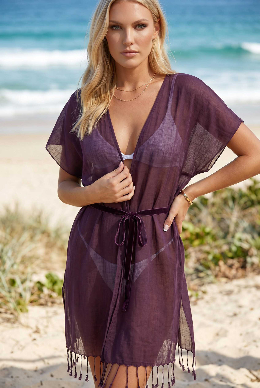 mürdüm pamuk kimono pareo