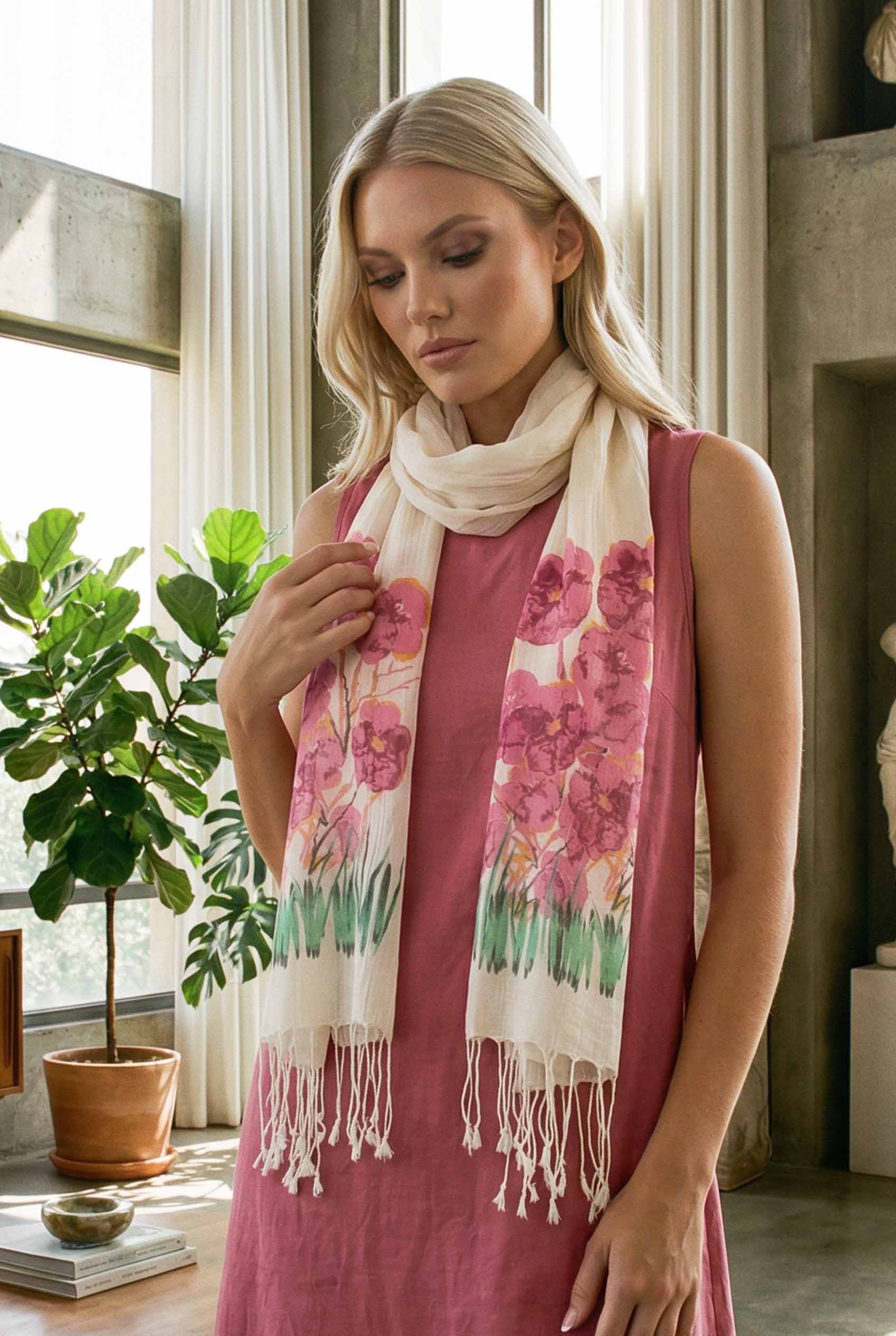 gelincik desenli pamuk fular