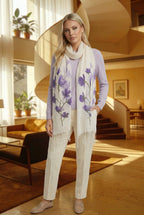 mor çiçek desenli fular