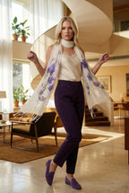 mor çiçek desenli fular