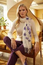 mor çiçek desenli fular