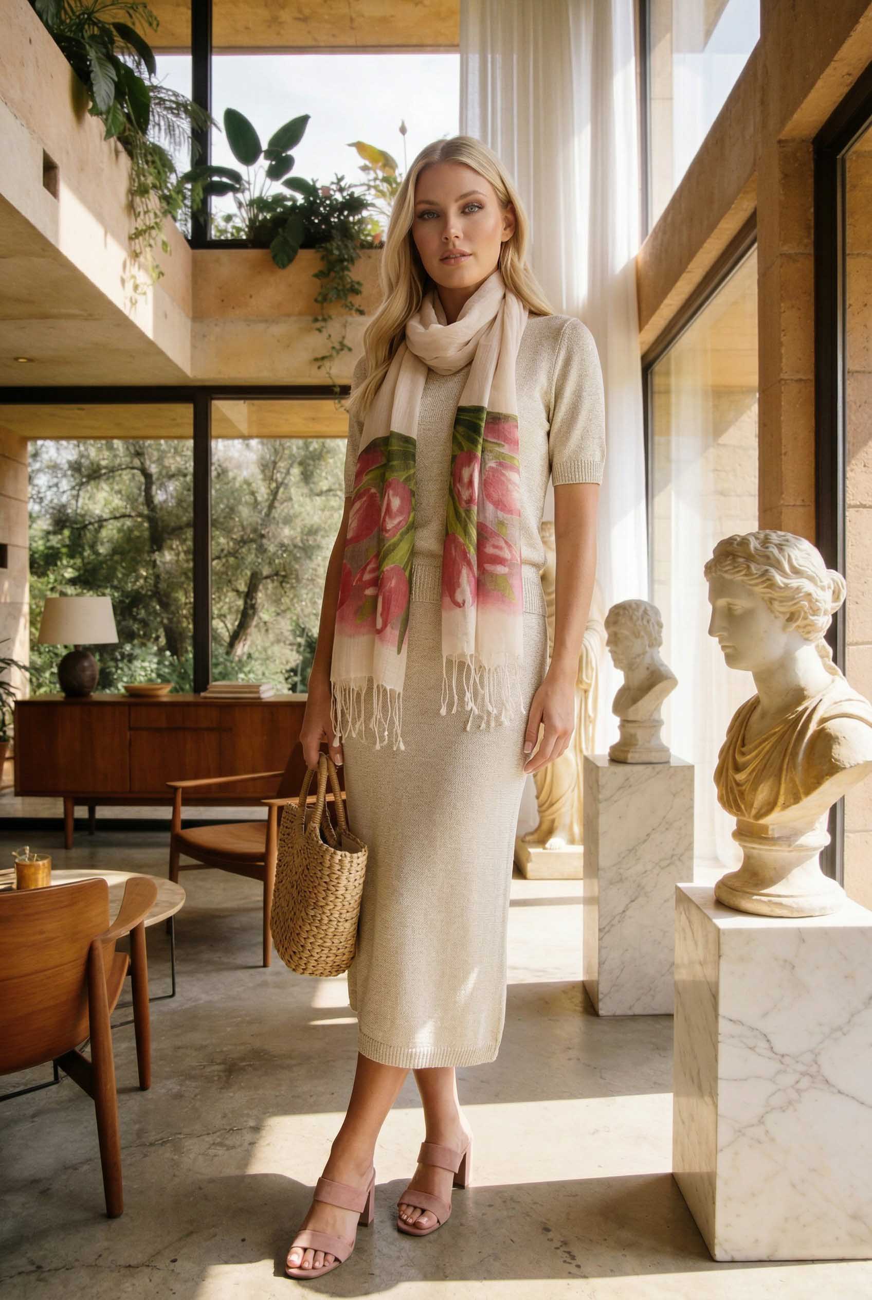 lale desenli pamuk fular