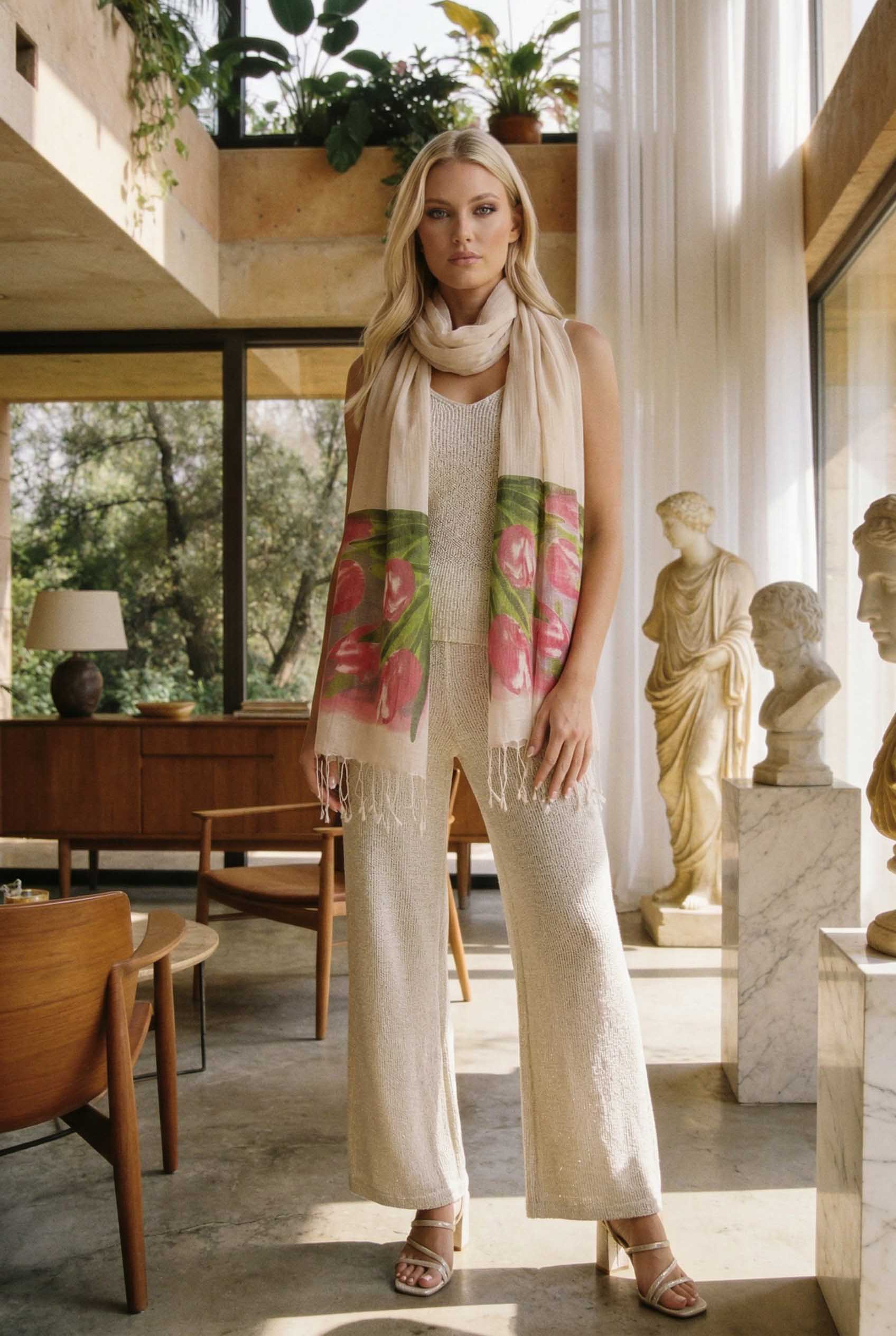 lale desenli pamuk fular