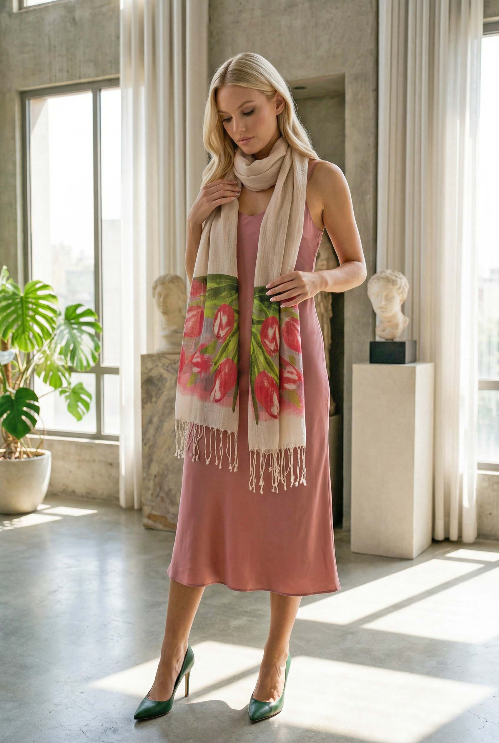 lale desenli pamuk fular