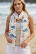 balık desenli pamuk fular