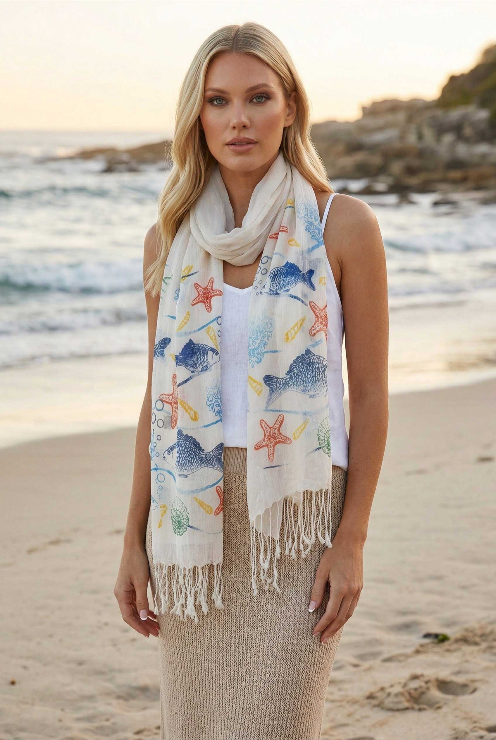 balık desenli pamuk fular