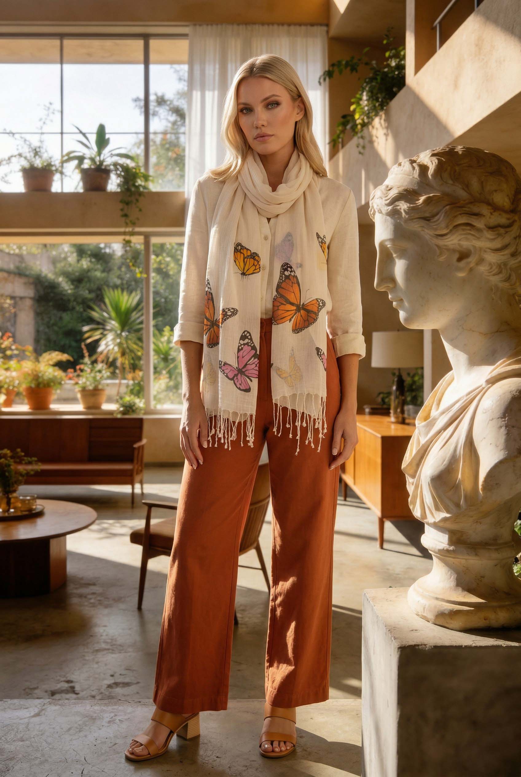 Kelebek Desenli Pamuk Fular 50x200 cm | %100 Pamuk Şık Kadın Fuları