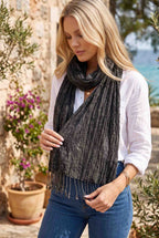 Kadın Siyah Denim Pamuk Fular | 45x195 cm