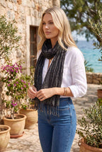 Kadın Siyah Denim Pamuk Fular | 45x195 cm