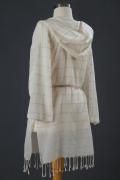 Kısa Keten Çizgili Kapşonlu Kimono
