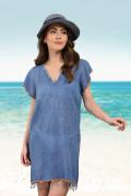 Plaj Elbisesi- Yakalı Denim Mavi